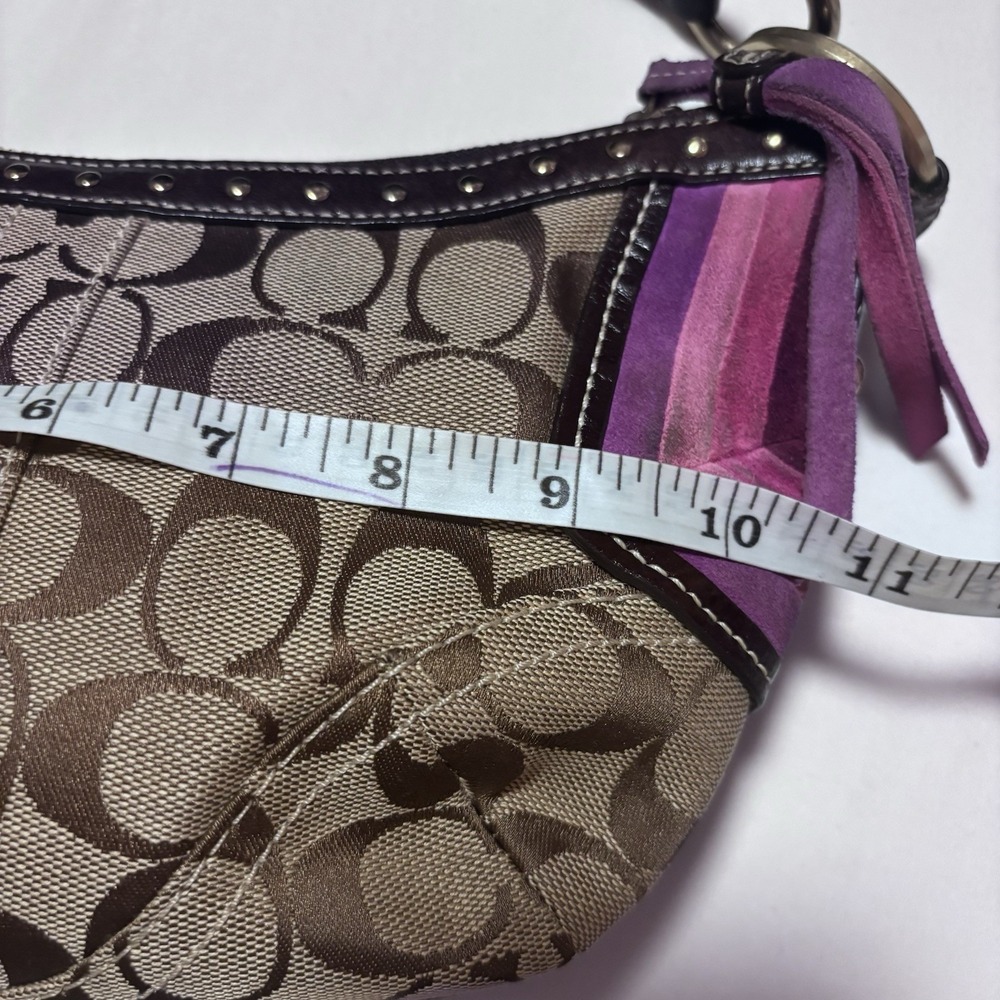 Vintage Coach Signature Jacquard Hobo Shoulder Bag Y2K Studded Brown Purple - Picture 10 of 10